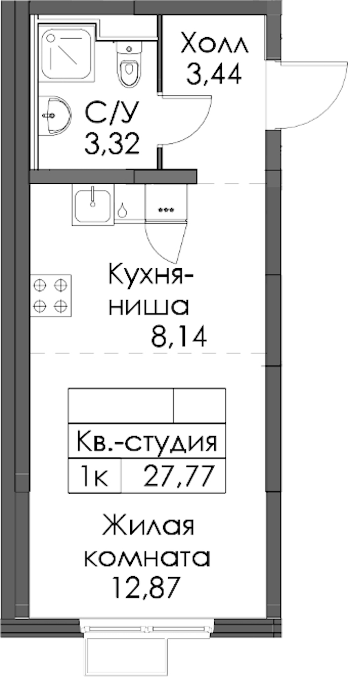 Квартира студия 27.77 м², 9/12 эт., ЖК «Таллинский парк»